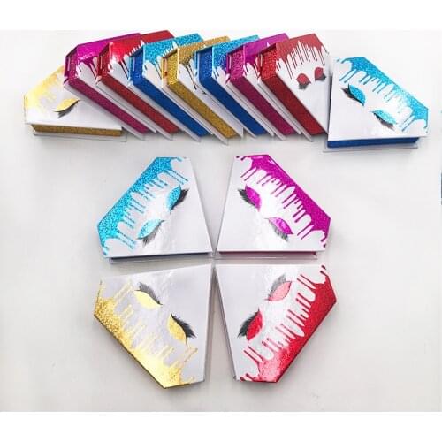 10/30/50 Pcs Wholesale Diamond Eyelash Packaging Box for Fluffy 25mm Mink Eyelashes Eye Diamond Shape Empty Lash Box