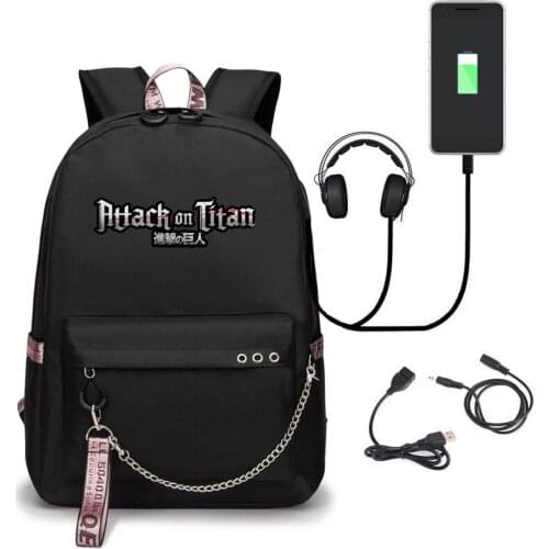 High Quality Anime Attack on Titan Cosplay backpack Unisex USB charging schoolbag Oxford Halloween cosplay Carnival Party bag