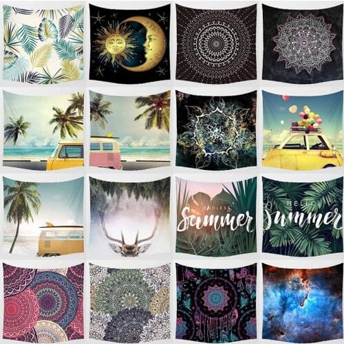 Tropical leaves moon sun sea landscapes hello summer mandala wall art tapestry square shape bedroom wall hanging tapestry