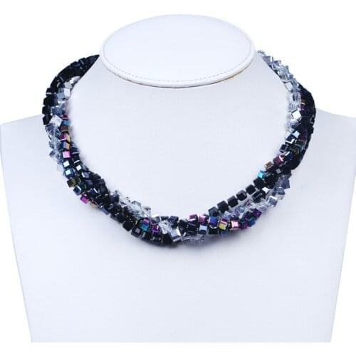 Vintage multi strand crystal necklace triple crystal choker necklace with iridescent flashing on crystal beads
