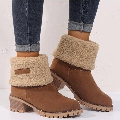 2021 New Ankle Boots For Women Shoes Warm Plush High Heel Booties Female Snow Winter Boots Platform Women Boots Slip-on