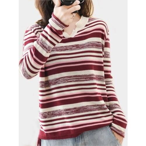 Stripe sweater Female Cotton linen pullover sweater Women Tops high quality thin sweaters Autumn Winter 2020 Jumper Pull femme