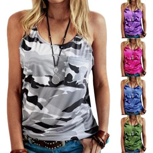 5XL Plus Size Womens Vest Casual Sleeveless Camouflage T-shirt Colorful Sports Ladies Fashion Pocket Decoration Female Vest Top