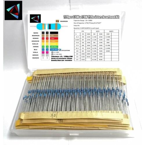 1120pcs 1/8W 1% 1R- 10M 56Values Metal Film Resistance Assorted kit Set