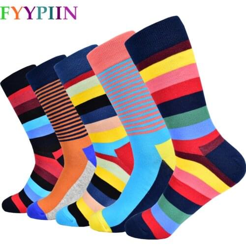 2020 Rushed Promotion Cotton Socks Mens High Quality Plus Longer Fashion The Latest Design Striped Happy Socks Men