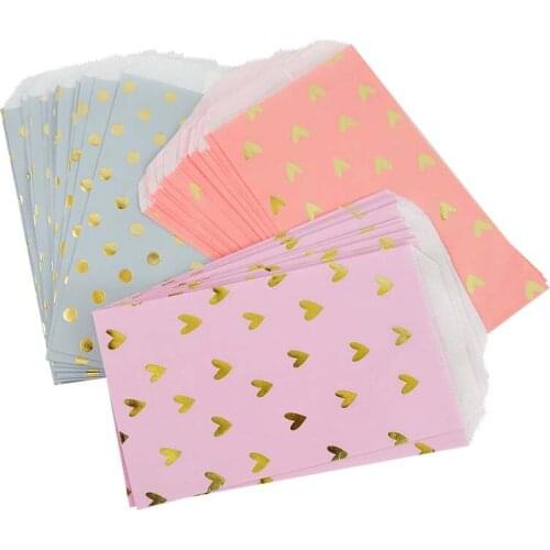 25Pcs Heart Bronzing Paper Envelope Candy Cookie Food Packaging Gifts Bag Wedding Birthday Card Decor DIY Self Seal Dessert Bags