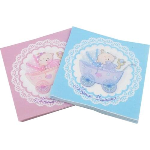 33*33cm 20pcs/lot Baby Shower Baby Boy Girl Color Printed Paper Napkin Baby Birthday Baby Shower Party Paper Decoration