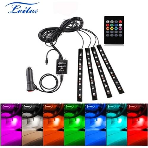 4pcs 12LED Multicolor Music Car Interior Light LED Under Dash Lighting Kit with Sound Active Function Wireless Remote Control