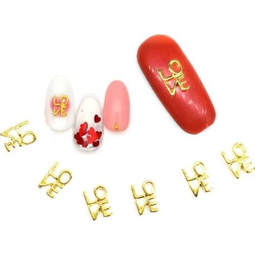 50Pcs LOVE 3D Nail Art Decorations Letter Gold Alloy Stickers Nail Supplies Bling Metal Studs for Manicure Cute Rhinestones