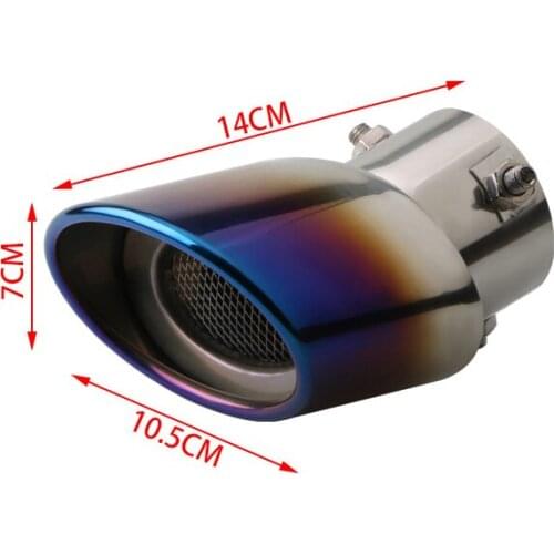 63mm Inner 105mm Outer Car Exhaust Tips Stainless Steel Oval Muffler Pipe Auto SUV Blue Rear Exhaust Pipe 3 Bolt Wire-netting