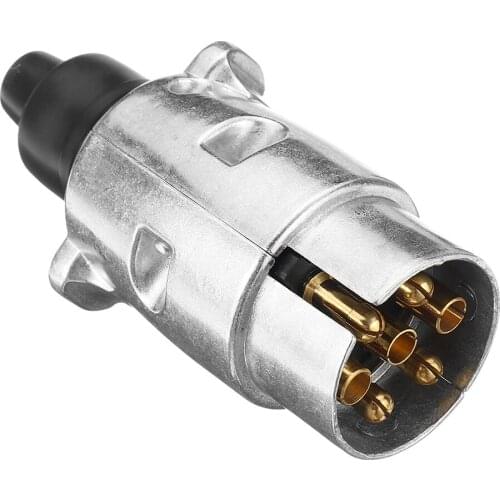 7 Pin Round Socket Durable Alloy Plug Trailer Truck Towing Electrics 12V Connect Adaptor for Caravan Car (EU Plug)