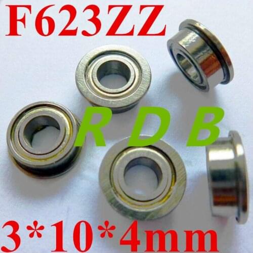 Free Shipping 10pcs/lot F623 F623ZZ 3*10*4 Miniature Flange Deep Groove Ball Radial Ball Bearings
