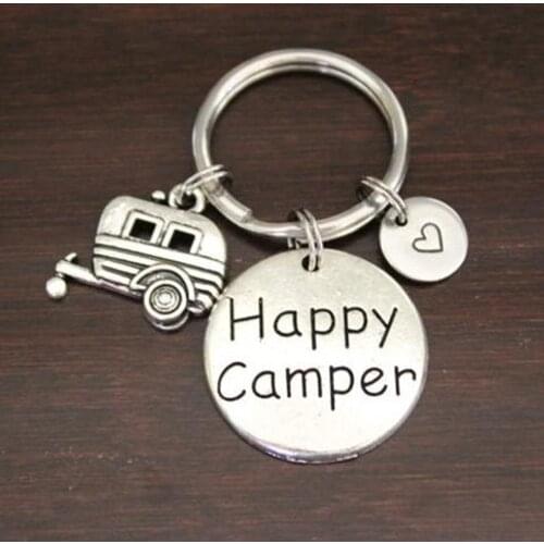 Happy Camper Key Ring / Keychain - Outdoors Lover-Happy Camper Key Chains - Camping Keychain-Camping Gifts - Charm Keyring