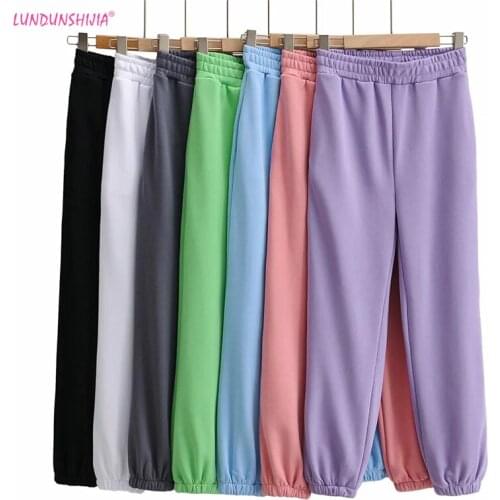LUNDUNSHIJIA Women Cotton Elastic High Waist Candy Colors Harem Pants Female Trousers Joggers Women Harajuku Loose Sweatpants