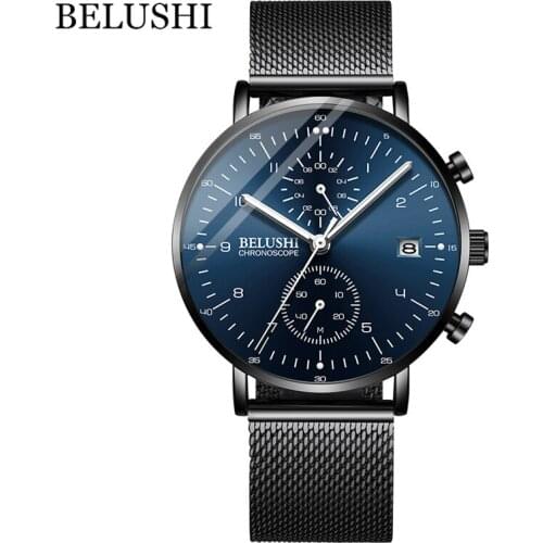 BELUSHI Luxury Brand Mens Watches Casual Waterproof Mesh Steel Watch Men Sport Quartz Date Analog Wrist Watch Relogio Masculino