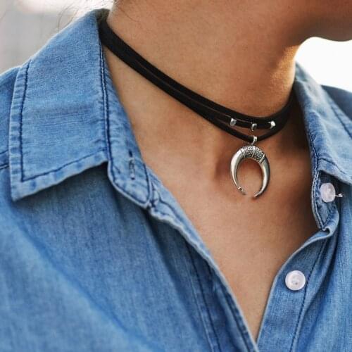 DoreenBeads Trendy Choker Necklace For Men Gold Half Moon Pendant Black Rope Necklace Jewelry Gift 35cm(13 6/8") long, 1 Piece