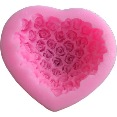 Loving Heart Shape Valentines Creative Cake Mold 3D Rose Flower Bouquet Silicone Chocolate Sugarcraft Decoration Mold E577
