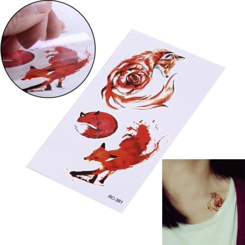 Fake Flash Sexy Body Art Temporary Tattoo Stickers Colorful Painting Animals Fox Tattoo Sticker For Man Woman