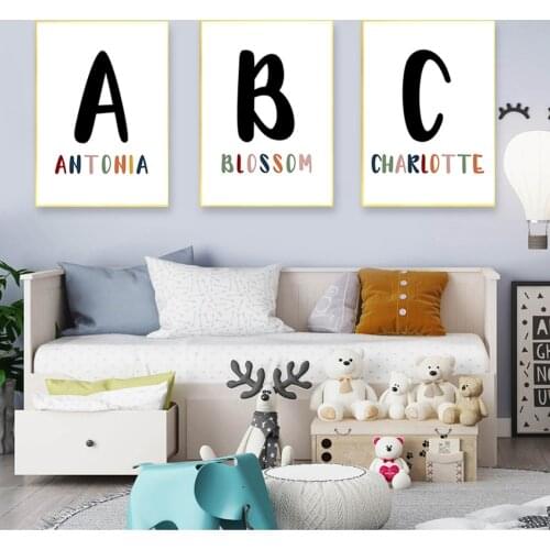 Art Print Pictures Nordic Baby Room Decor Baby Boy Custom Name Letter Canvas Painting Alphabet Number Nursery Wall