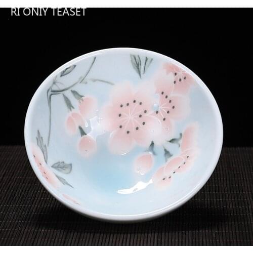 Japanese-style Boutique Ceramic Teacup Handmade Cherry blossoms Tea Bowl Tea set Pu'er Master Teacup Personal Single Cup 65ml