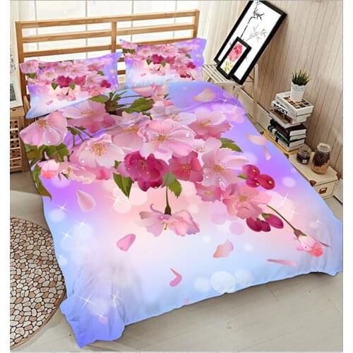 Queen 3D bedding set twin California king size Bed Linen set Duvet bed cover Pink flower decoration Quilt Cover Pillowcase