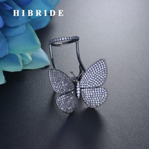 HIBRIDE Hot Sale New Freedom Butterfly Ring For Women Black Gun Plated Open Adjustable Fly Ring Luxury Jewelry R-247