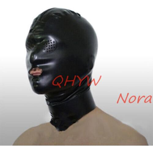 Natural Latex Face Mask Hood FOR MEN Cosplay Costumes Fetish Cosplay Mask Eyes Small Holes Back Zipper Club Wear