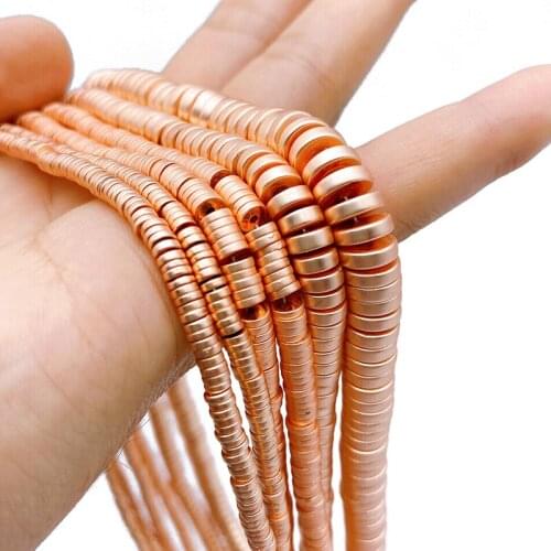 Matte Rose Gold Flat Round COINS Hematite Spacers Loose Beads Natural Stone For Jewelry Making DIY Bracelets Pendant 3/4/6/8mm