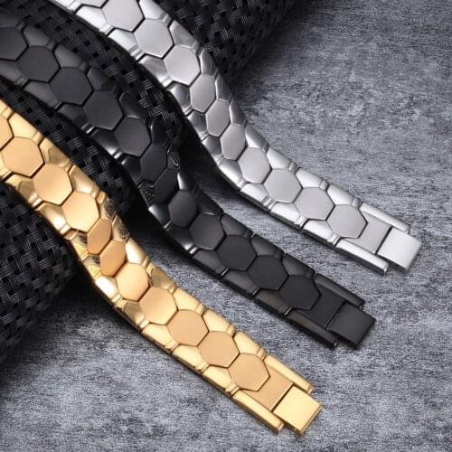Vinterly Black Magnetic Bracelet for Men Brazil Football Health Germanium Energy Bracelet Men Wide Stainless Steel Bracelet Male