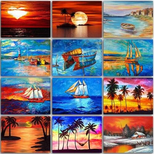 5D DIY Diamond Painting Kit Paint landscape scenery Sunset sailboat Full Square&Round embroidery mosaic Cross stitch home decor