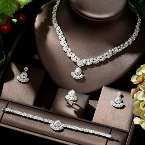 HIBRIDE Micro-pave Cubic Zirconia Indian Bridal Jewelry Sets Flower Shape Earrings and Necklace Set parrure bijoux femme N-912