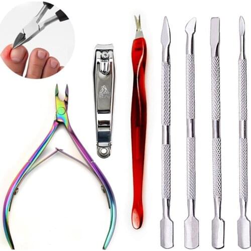 Stainless Steel Nail Manicure Pedicure Tools Cuticle Pusher Tweezer Nail Art Files UV Gel Polish Remove Nails Care Groove Clean