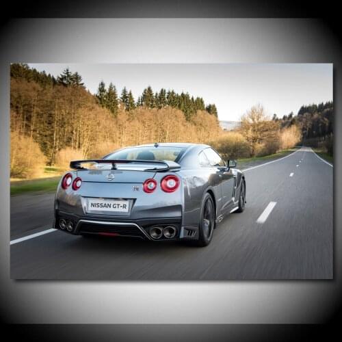 Nissan GT-R Silver Car Sport Car Rear View Wallpaper Supercar Posters Canvas Print Paintings Wall Art for Living Room Decor
