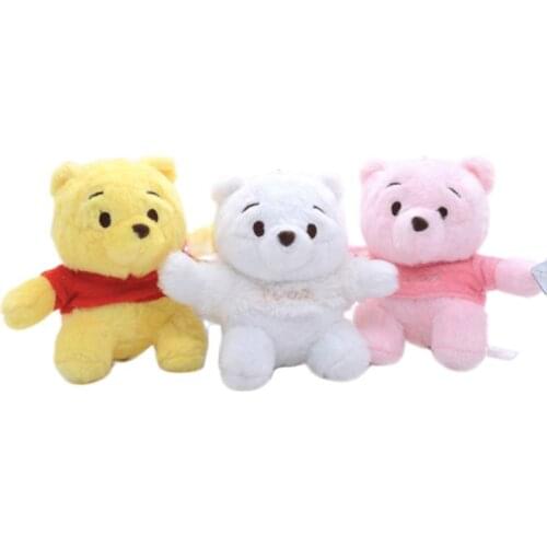 New 3 Colors Winnie the Pooh 13CM Stuffed Animals Plush Dolls Toys With Keychain Pendant Cute Anime Cartoon Dolls