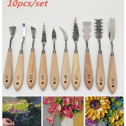 10pcs/set Professional 1x Palette Tool Stainless Steel Painting Palette Knife Oil Paint Spatula Mixing Scraper Art Tool