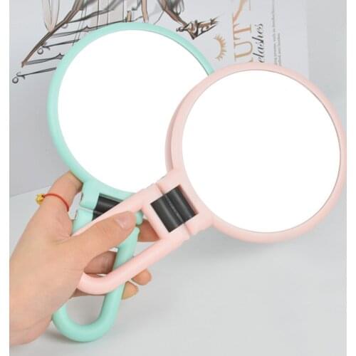 Hand Mirror, Green, Pink Handheld Mirror with Folding Handle, Double-sided Makeup Mirror with 2X, 5X Magnifier for Travel