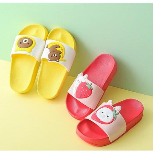Family Kids Slippers for Boys Girls Cute Cartoon Fruits Summer Beach Children Slides Home Outdoor Soft Sole Flat Slippers Shoes