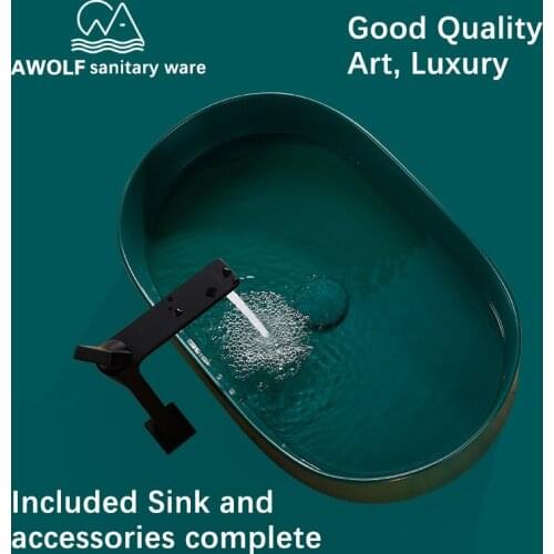 Bathroom Sinks Ceramic Vessel Washing Basin Lavatory Sink Art Luxury With Drain Solf hose Dark Green Without Overflow Hole AM803