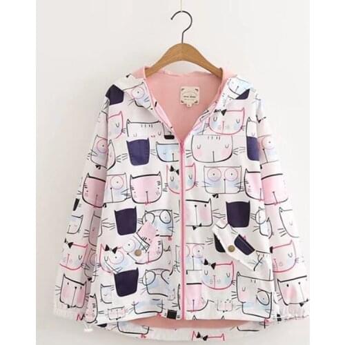 ZeBlaZe 2019 Spring The New Japanese Style Womens Clothing Cartoon printing Hoodies Loose Large Size Long Sleeve Sweatshirt