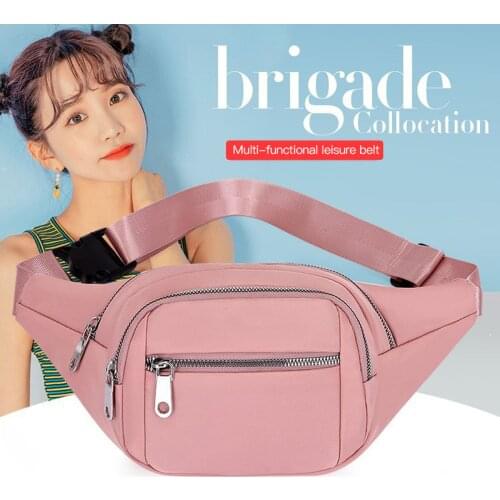 Female Waist Bag Candy Color Multipurpose Large Capacity Chest Pack Multi Zippers Casual Outdoor Fitness Gym Pum Bag