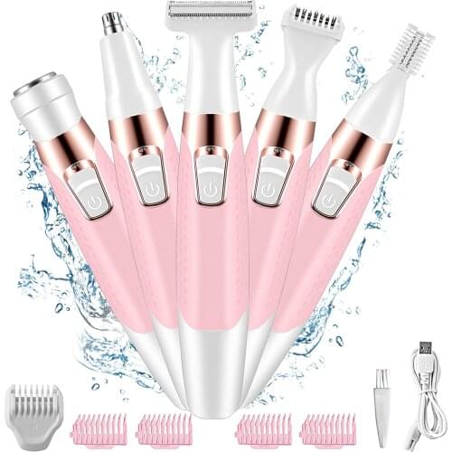 Woman electric epilator Waterproof electric 5 in1 electric epilator USB charging wet and dry for face nose eyebrows bikini