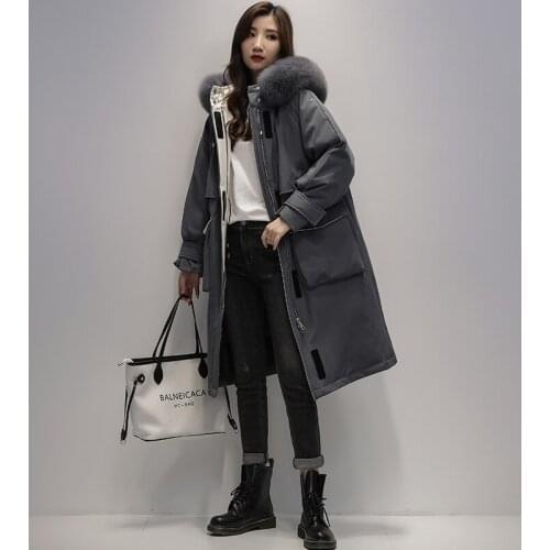 ZVAQS Womens Down Jacket Winter 90% White Duck Down Jackets Female Real Fox Fur Collar Hooded Parkas Woman Coats Casaco TN151