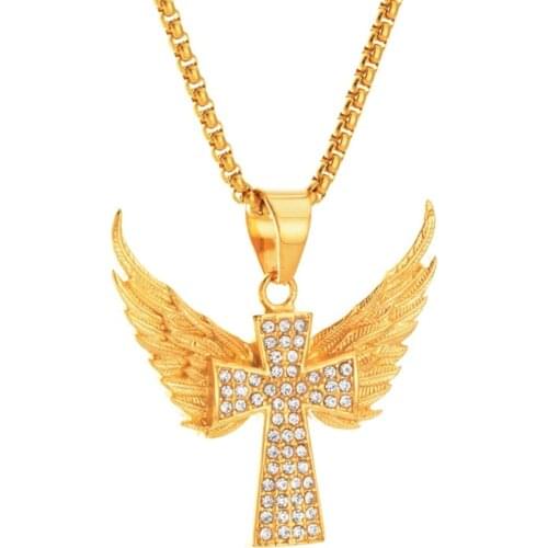 Wing Cross Jesus Necklace Women/Men Christ Chain Catholic Relics Cross Pendant Orthodox Church Jewelry Gift