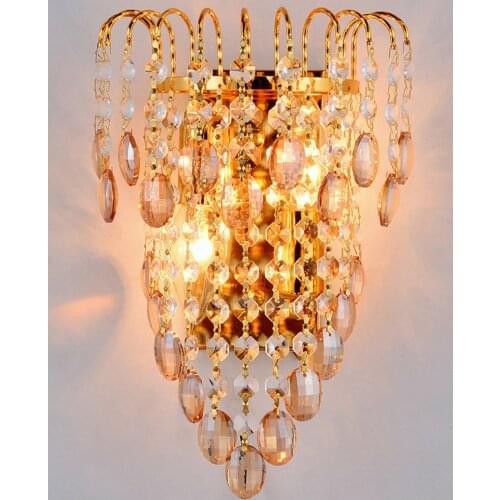 Golden Royal King Imperial Crown Bedsides Luxury Tawny Crystal Hanging Bedroom Wall light Modern Romantic Corridor Wall Lamp