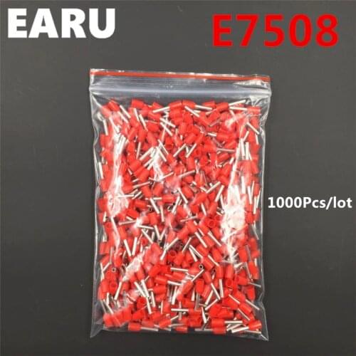 1000Pc E7508 Tube Insulating Insulated Terminal 0.75MM2 20AWG Cable Wire Connector Insulating Crimp E Black Yellow Blue Red