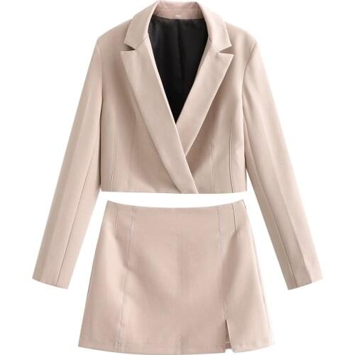 2021 Two piece set Women suits Cropped Blazer and Mini Skirt Elegant High Fashion Chic Lady 2 piece set Women blazer set