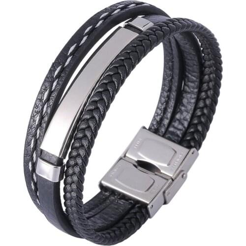 2021 New Style Hand-woven Multi-layer Combination Accessory Stainless Steel Mens Leather Bracelet Fashion Man Jewelry BB1137