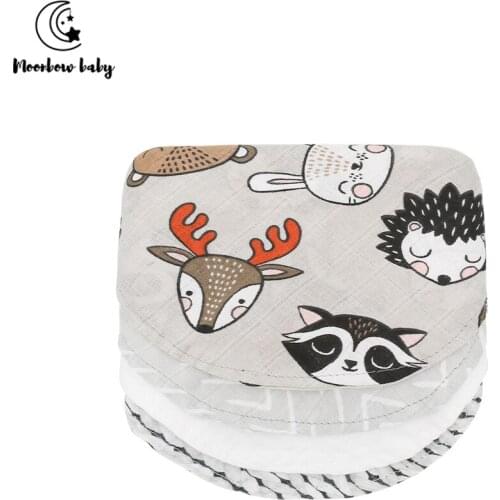 Moonbow Baby 100% Cotton Baby Bibs Soft Absorbent Cartoon Print Saliva Towel Baby Feeding Apron Bandana 4pcs/Pack