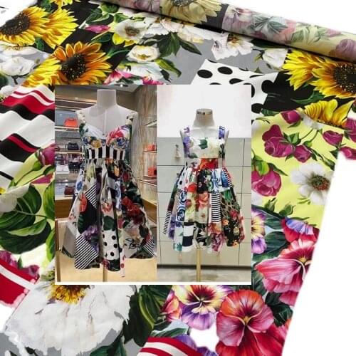 Dg brand printing stitching flower 100% cotton womens dress childrens clothing handmade diy cloth fabric sewing materials