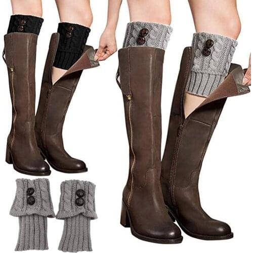 Women Winter Button Twisted Knitted Leg Warmers Socks Short Boot Topper Cuffs